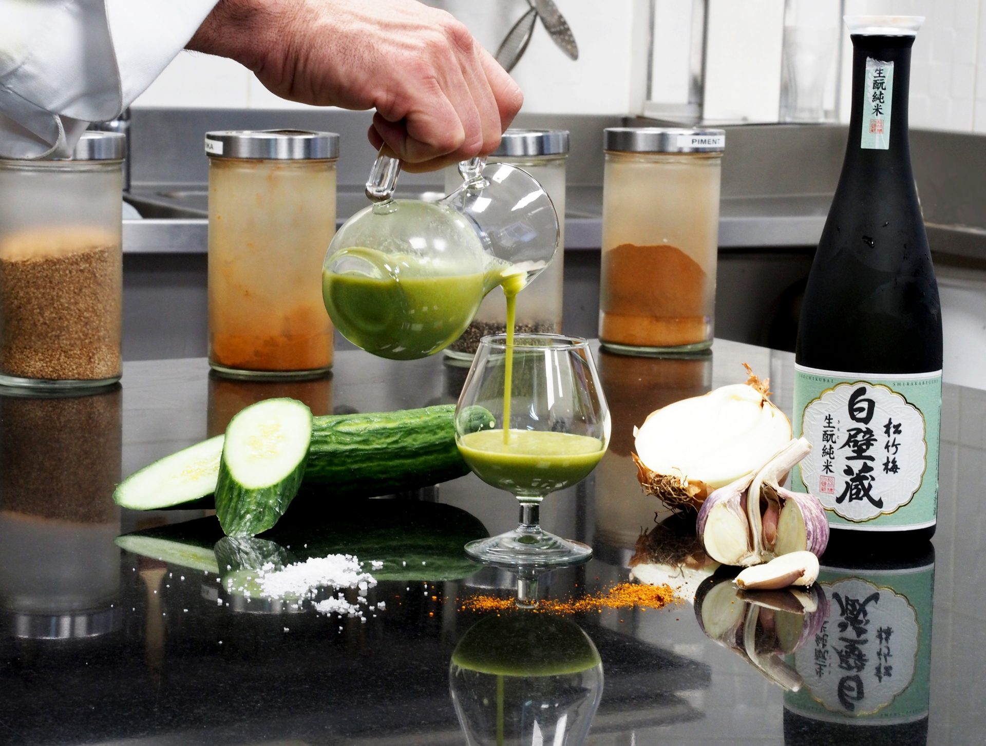 Le saké cocktail avec Shirakabegura Kimoto de la Braisiere par Jacques Faussat